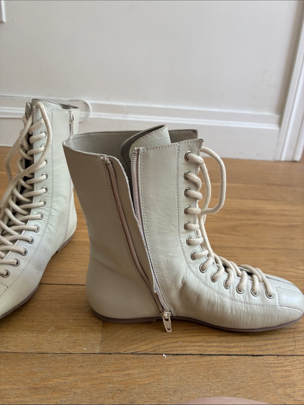Free People Boxing Day Lace Up Flat Boot Ivory Leather Inside Zipper 6 - Picture 6 of 10